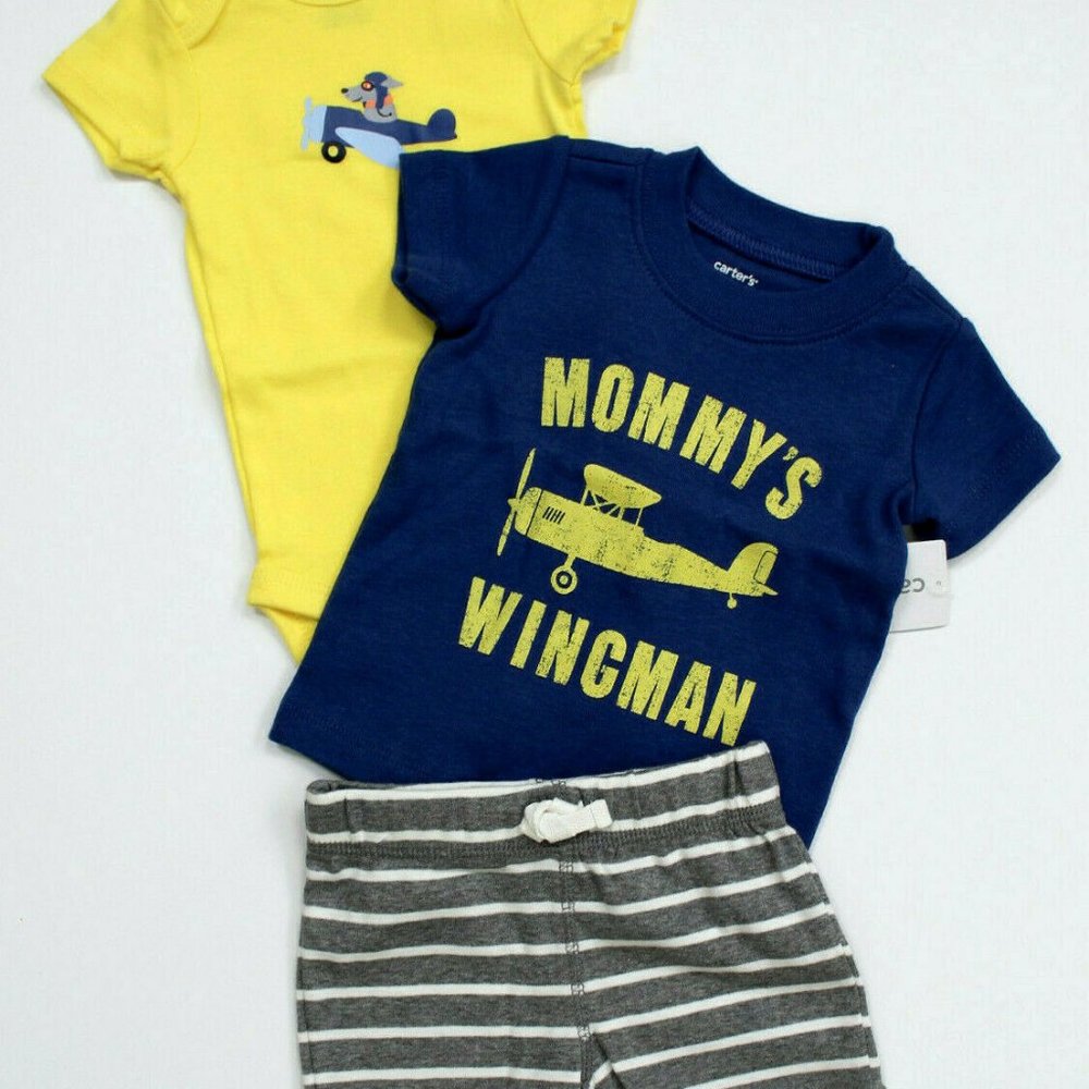 Carter's 3-Piece Bodysuit, Shirt and Stripe Shorts 3M